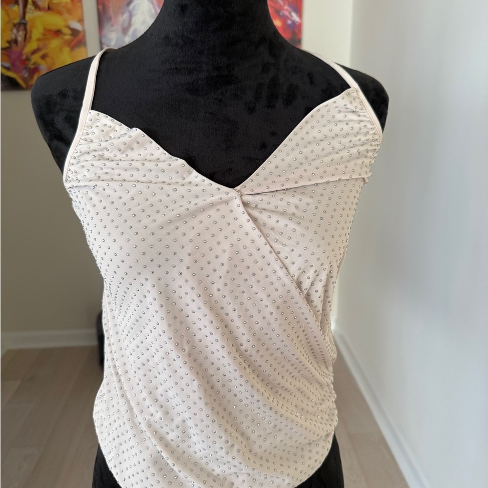 bebe Cream Wrap-Front Studded Camisole